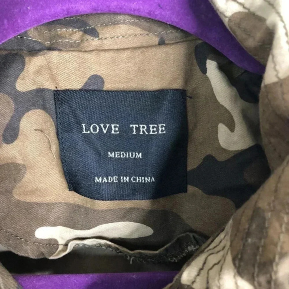 Love Tree Military Brown Camo Cinched Waist Long Sleeve Jacket Medium - Picture 2 of 5